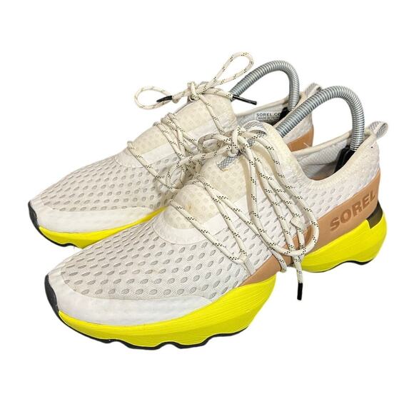 Sorel Kinetic Impact‎ Lace White Sea Saly Yellow Lace Up Sneaker Women Size 9